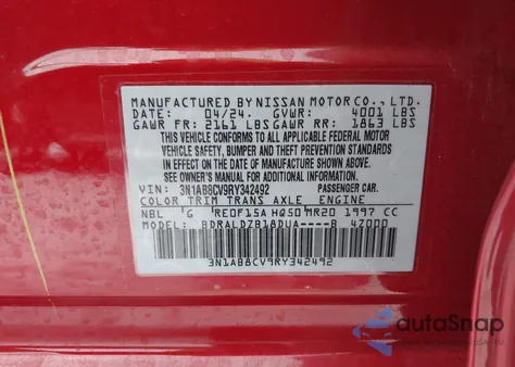 2024 Nissan Sentra Sv Xtronic Cvt z USA, uszkodzony, nr VIN 3N1AB8CV9RY342492